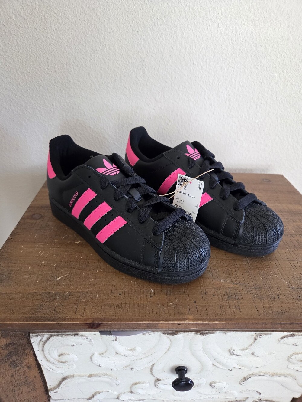 Adidas Youth Black Pink Superstar II Shoes Size 5.5 New Y2K